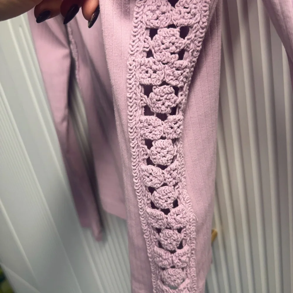 Free People Lavender Lace Cut Out Long Sleeve Top - Picture 2 of 2